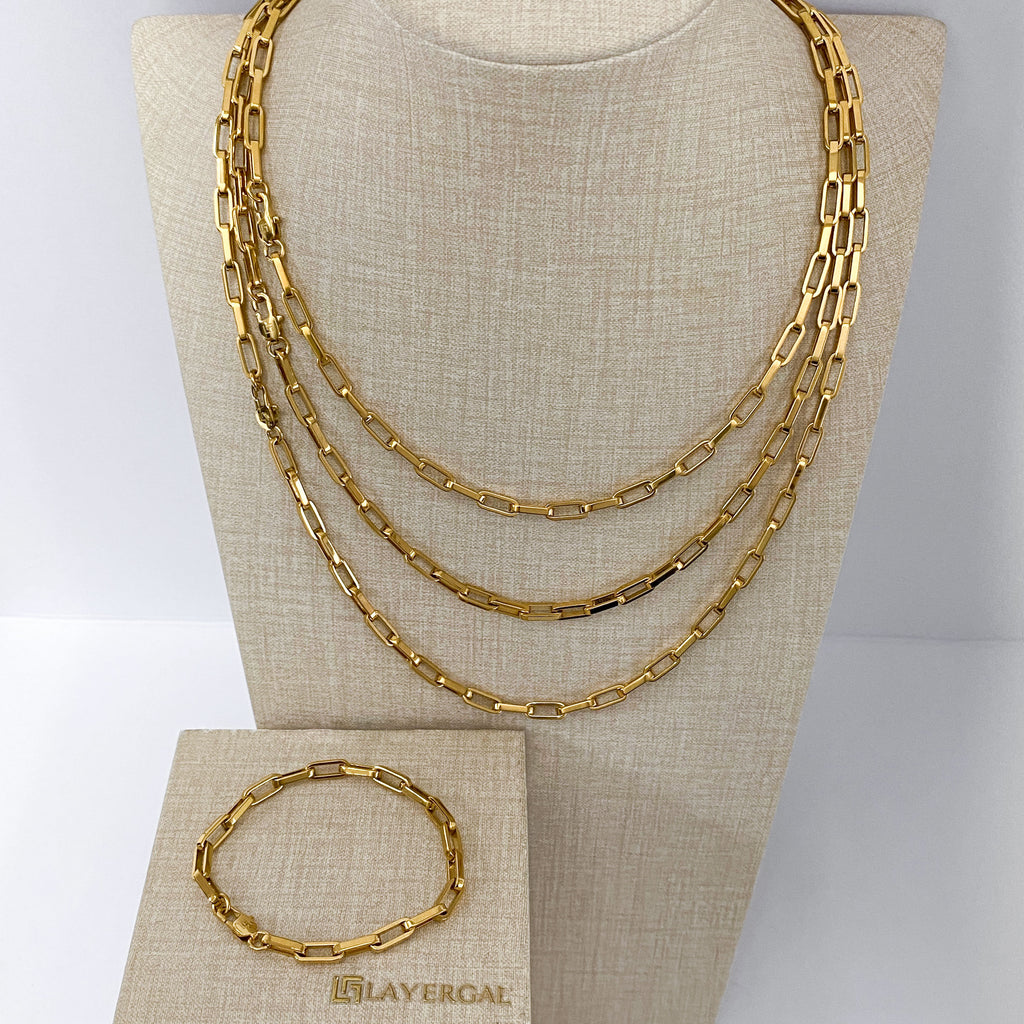 LG059 4mm Small Paper Clips Necklace/Bracelet Set
