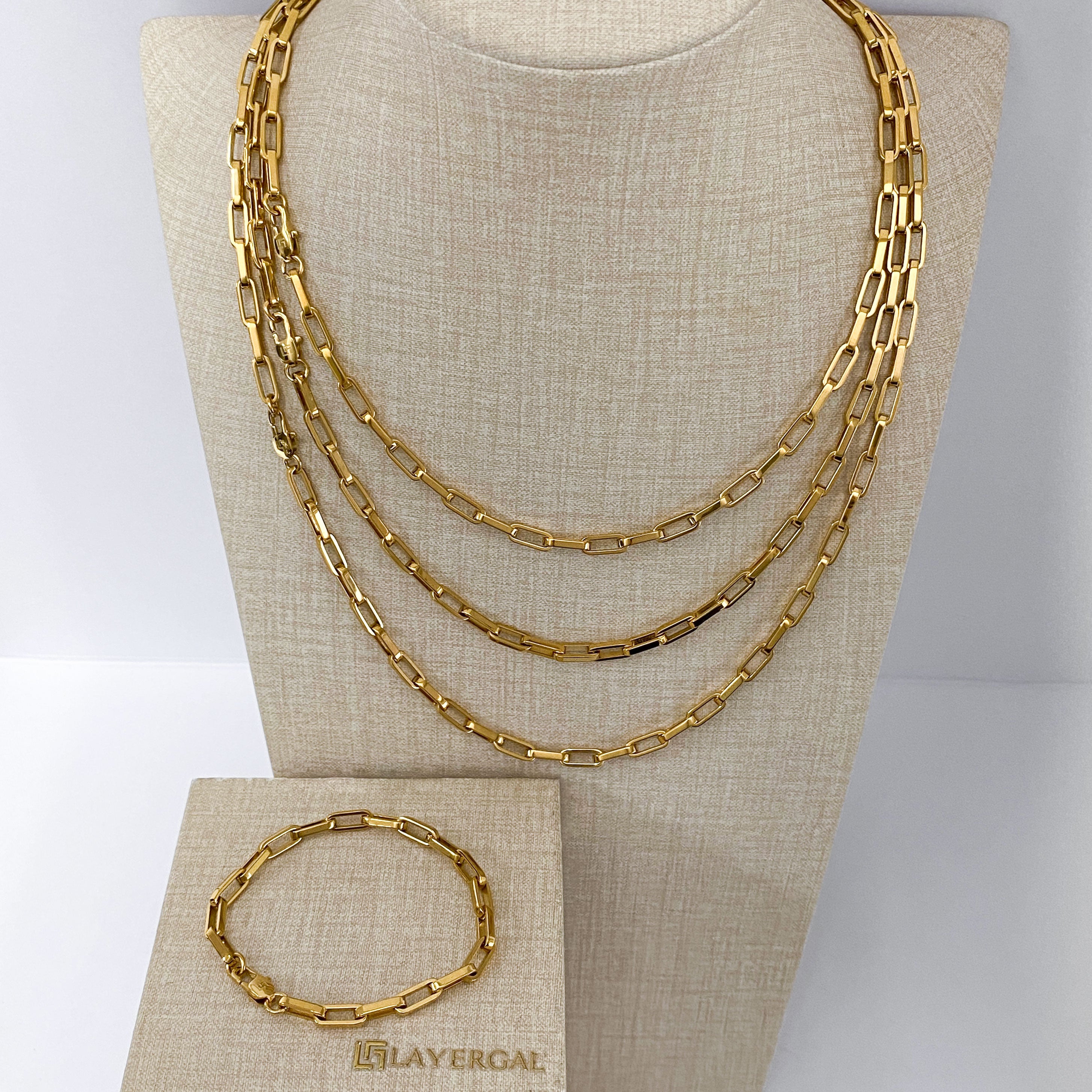 LG059 4mm Small Paper Clips Necklace/Bracelet Set