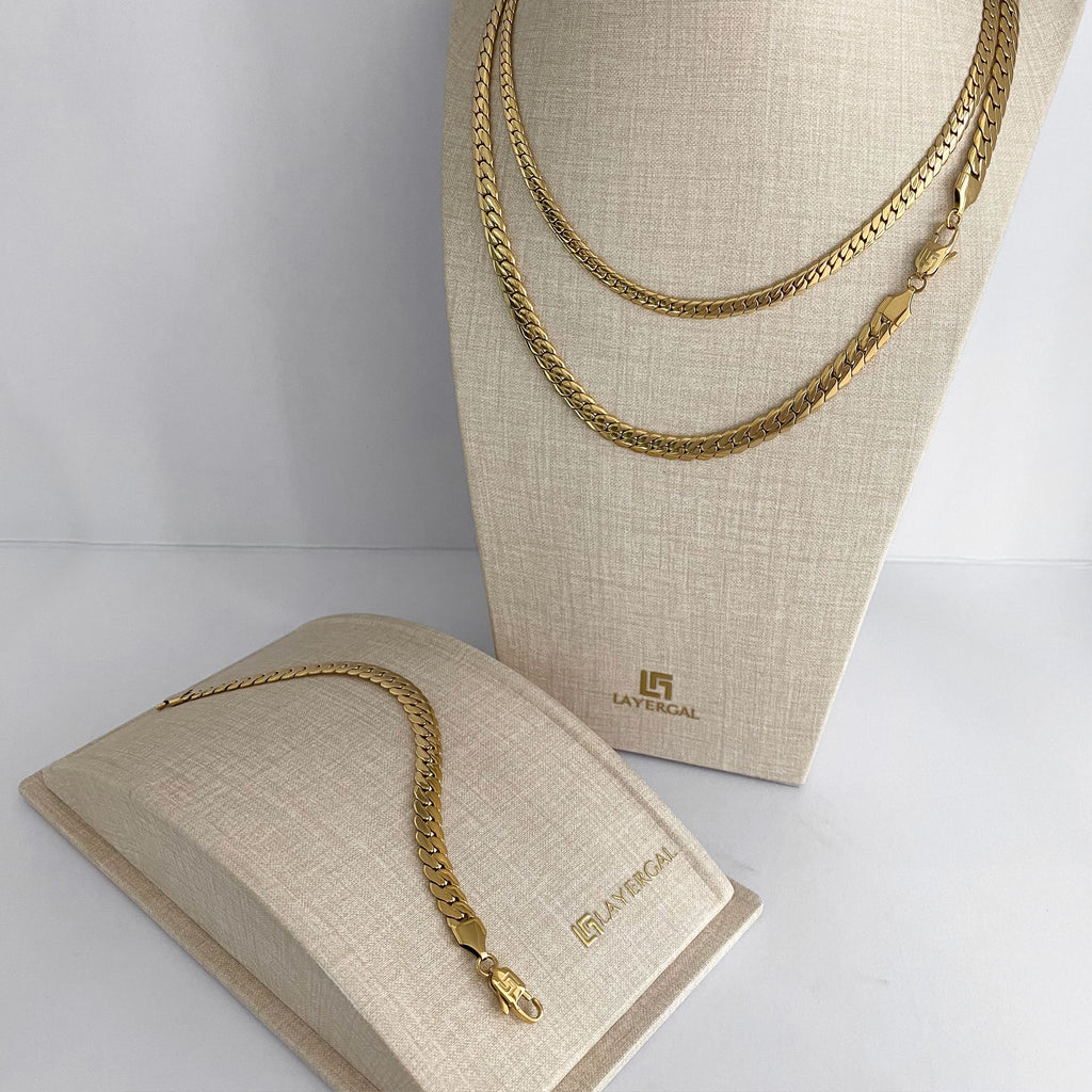 LG061 Golden NK Chain(4.5mm/6.5mm)  Necklace/Bracelet Set
