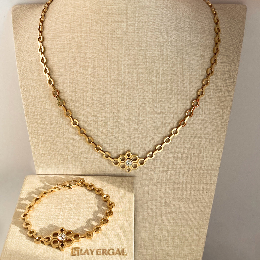 LG004 Honeycomb Bloom  Necklace/Bracelet Set