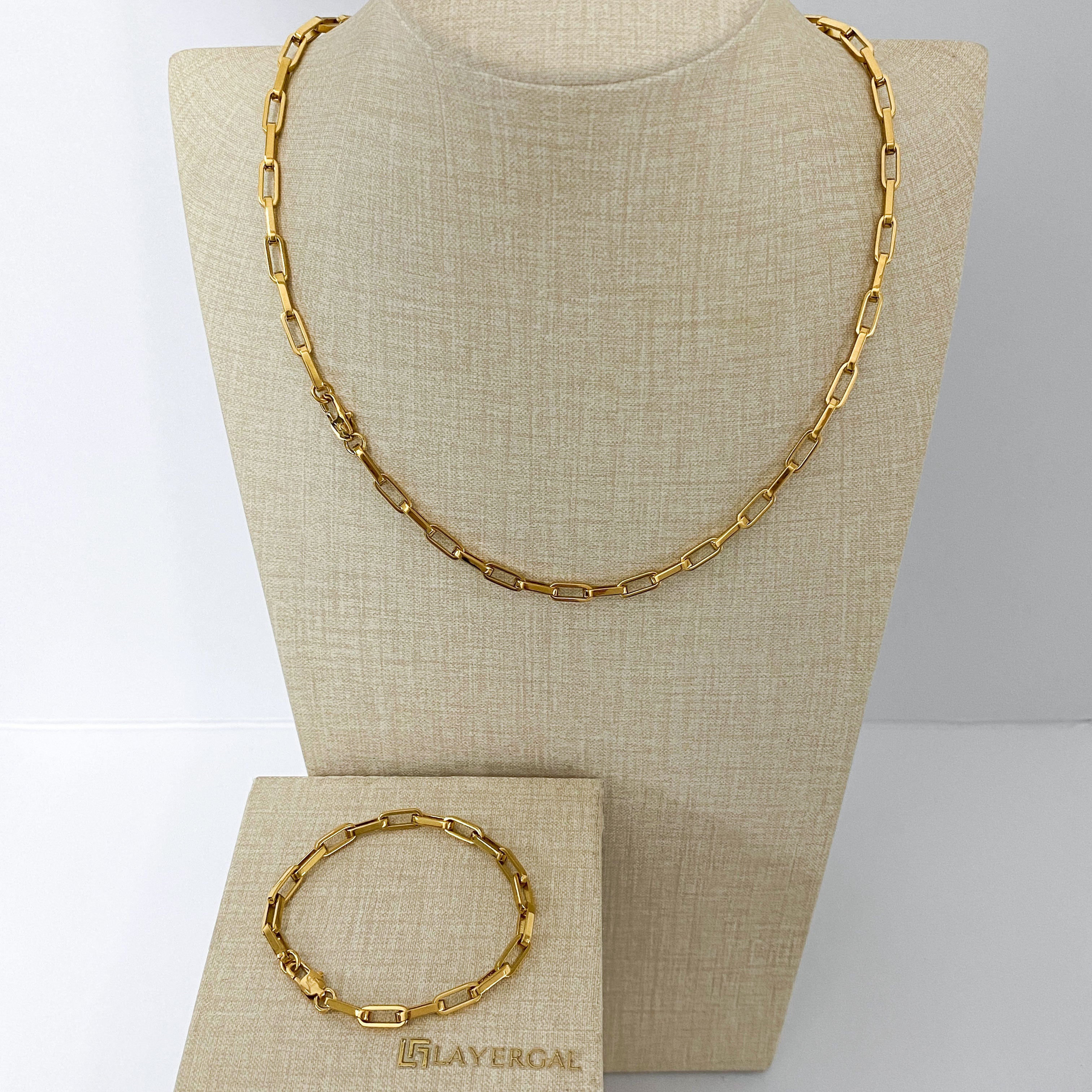 LG059 4mm Small Paper Clips Necklace/Bracelet Set