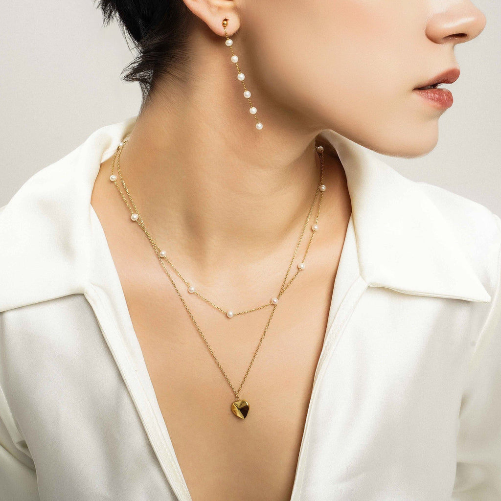 LG045 Small Sky Star Natural Pearl Necklace/Earings Set