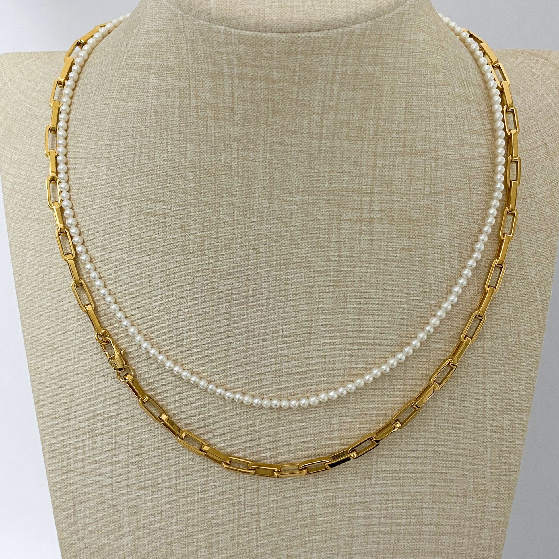 LG059 4mm Small Paper Clips Necklace/Bracelet Set