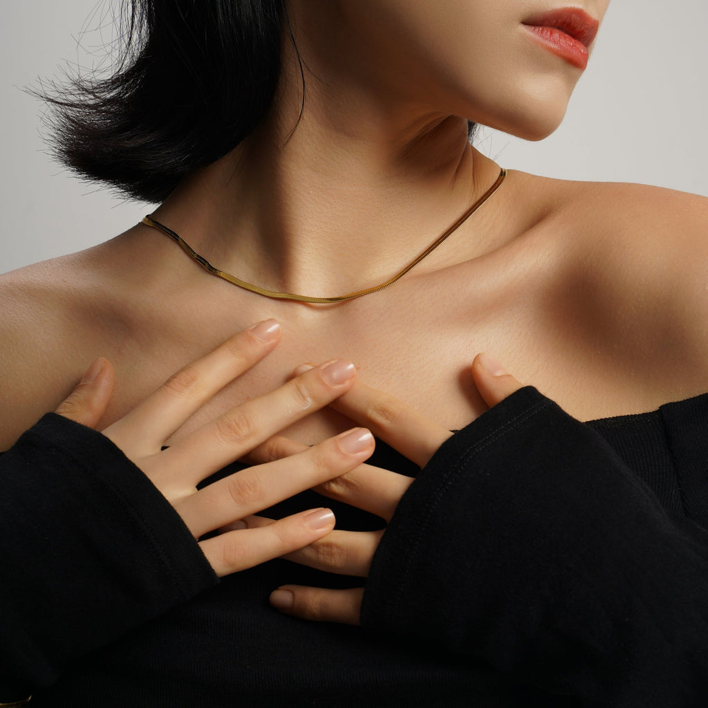 LG006 Flat Snake Chain Necklace/Bracelet Set