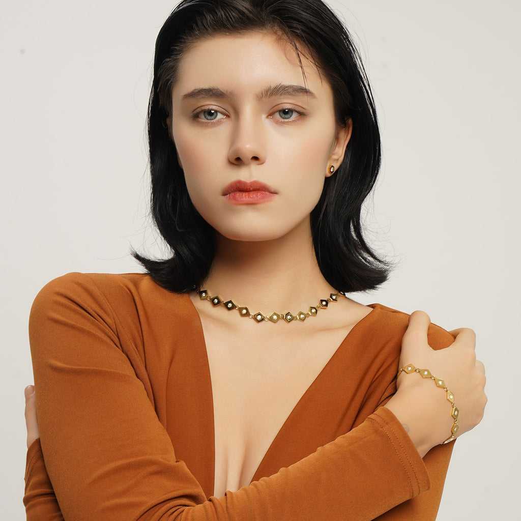 LG002 Hexagonal Harmony Necklace/Bracelet Set