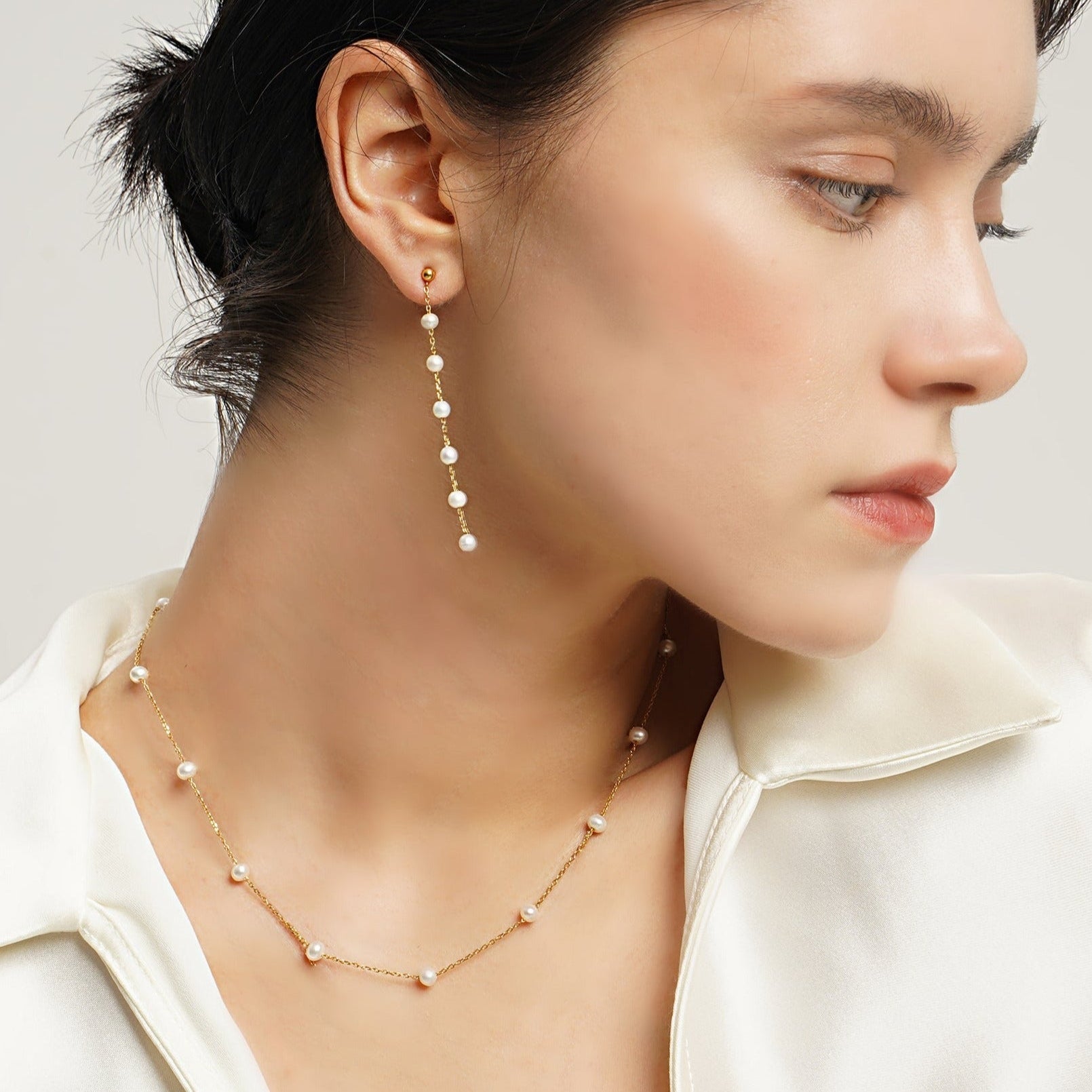 LG045 Small Sky Star Natural Pearl Necklace/Earings Set