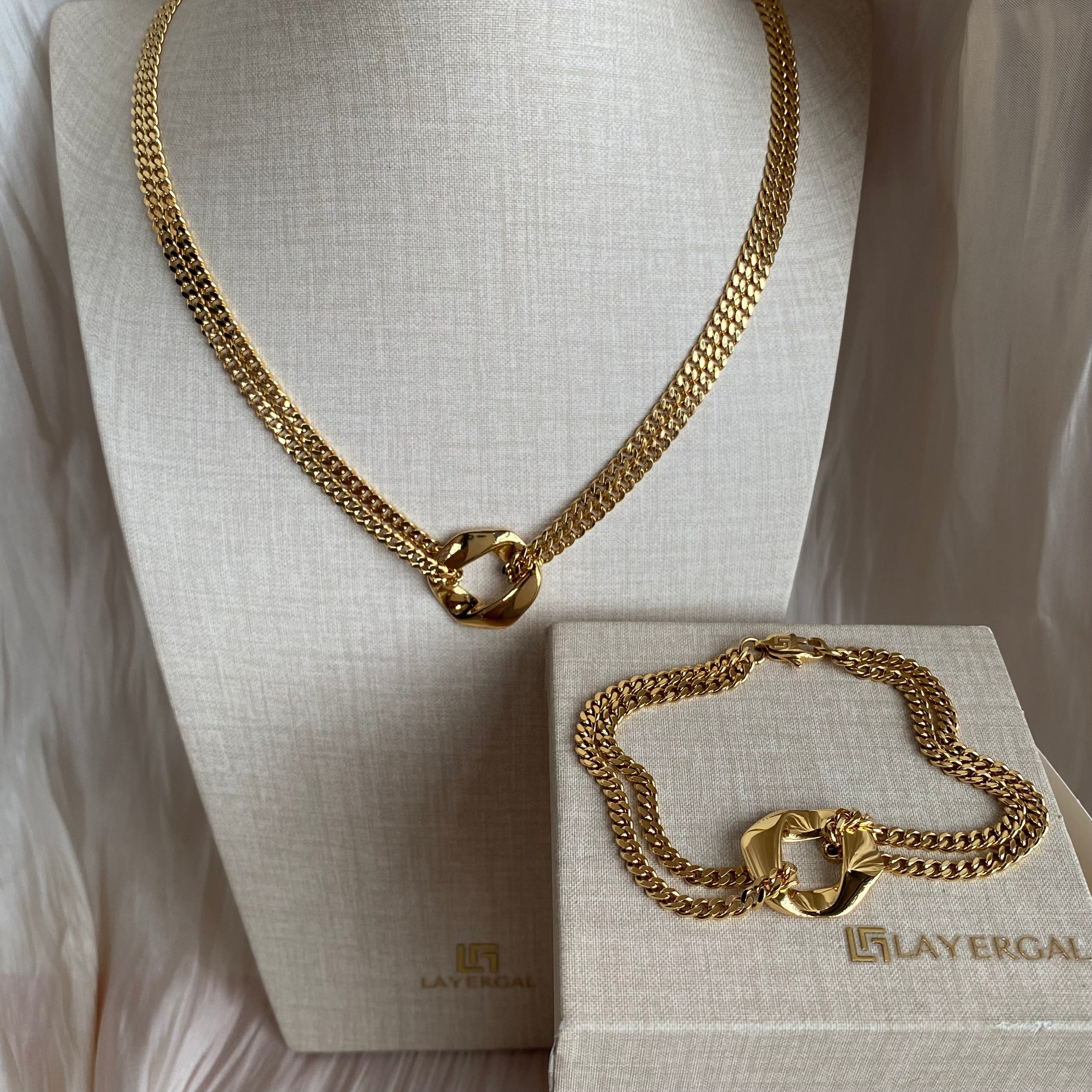 LG056 Double Cuba Chain Set Necklace/Bracelet/Earrings Casual