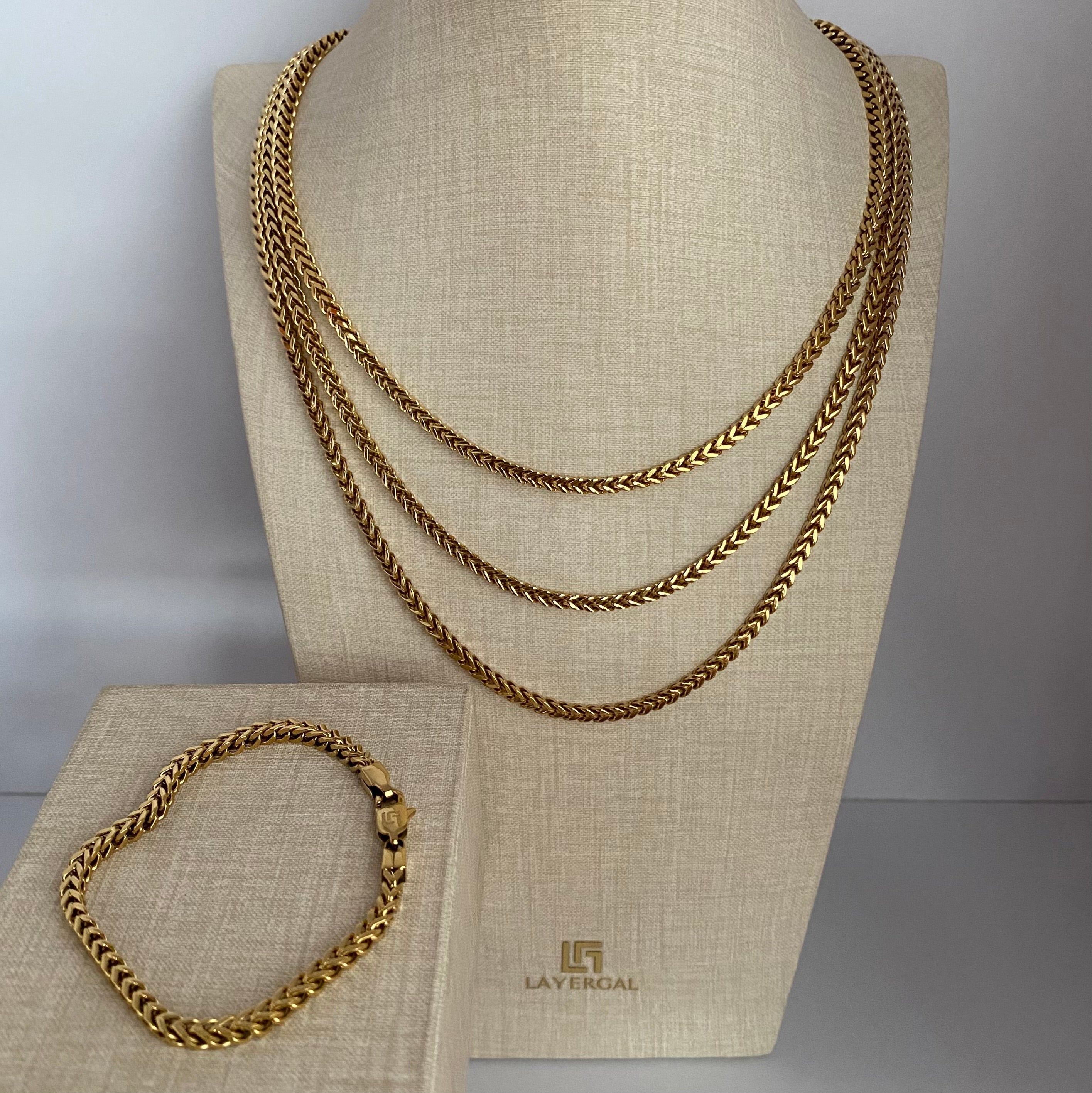 LG048 Golden Link Harmony Choker Necklace/Bracelet Set