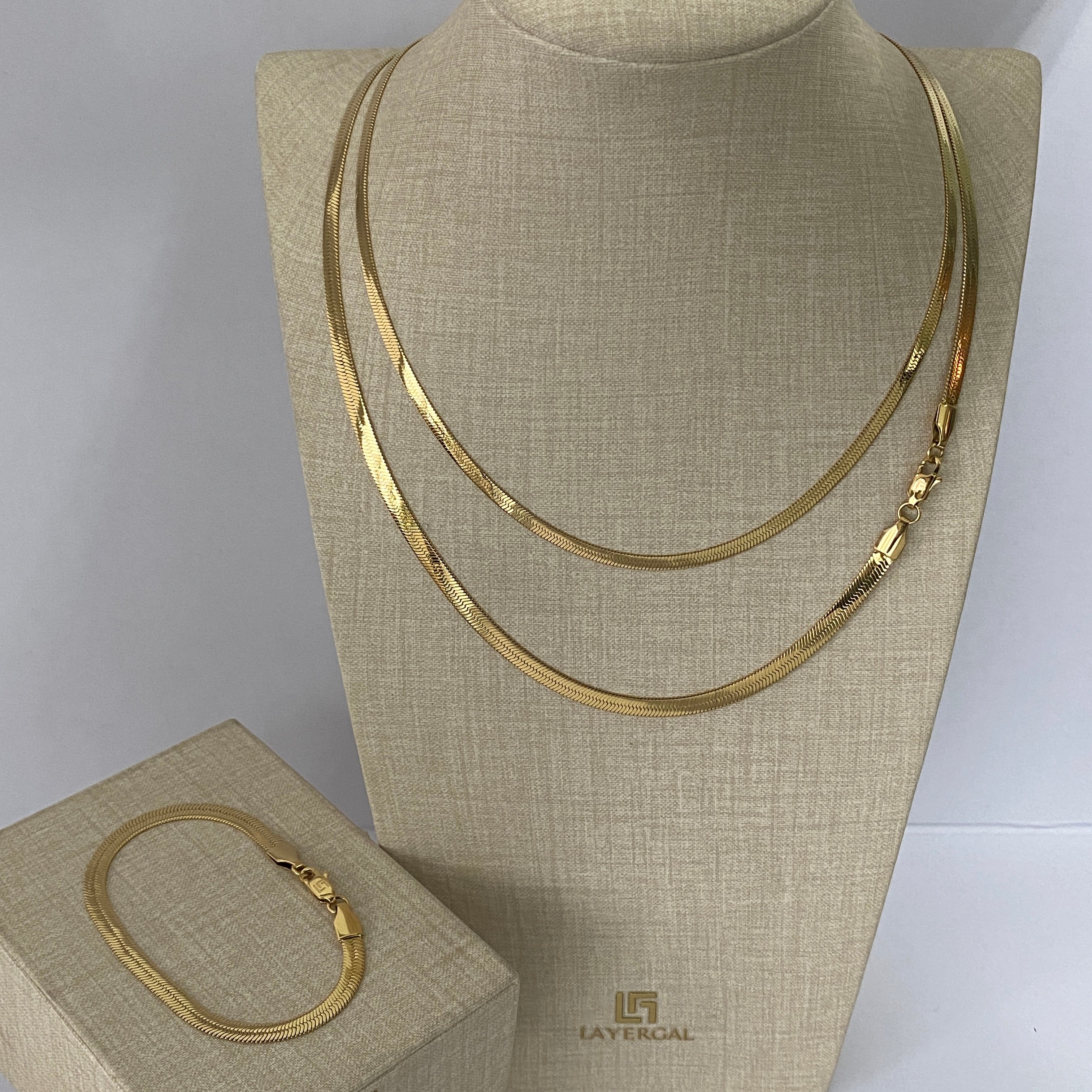 LG006 Flat Snake Chain Necklace/Bracelet Set