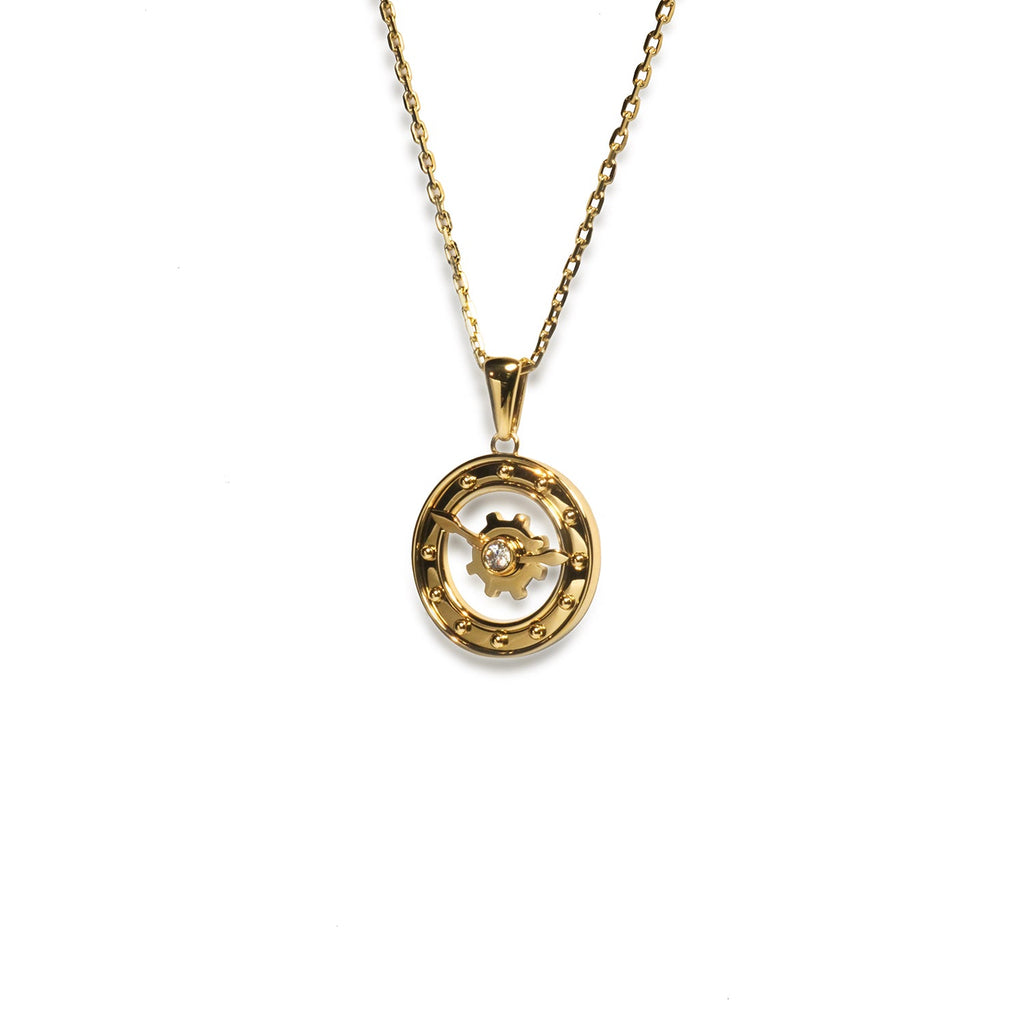 LG013 Golden Clock Gear Pendant Necklace