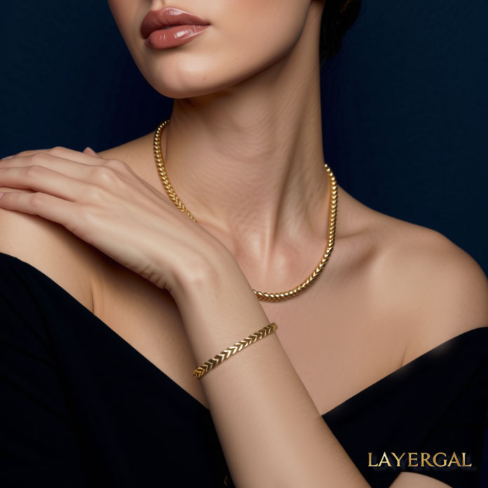 LG048 Golden Link Harmony Choker Necklace/Bracelet Set