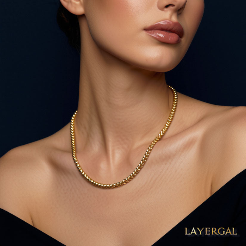LG048 Golden Link Harmony Choker Necklace/Bracelet Set