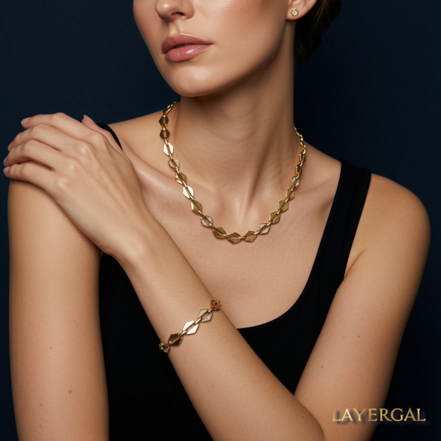 LG001 Radiant Link Choker Necklace/Bracelet Set
