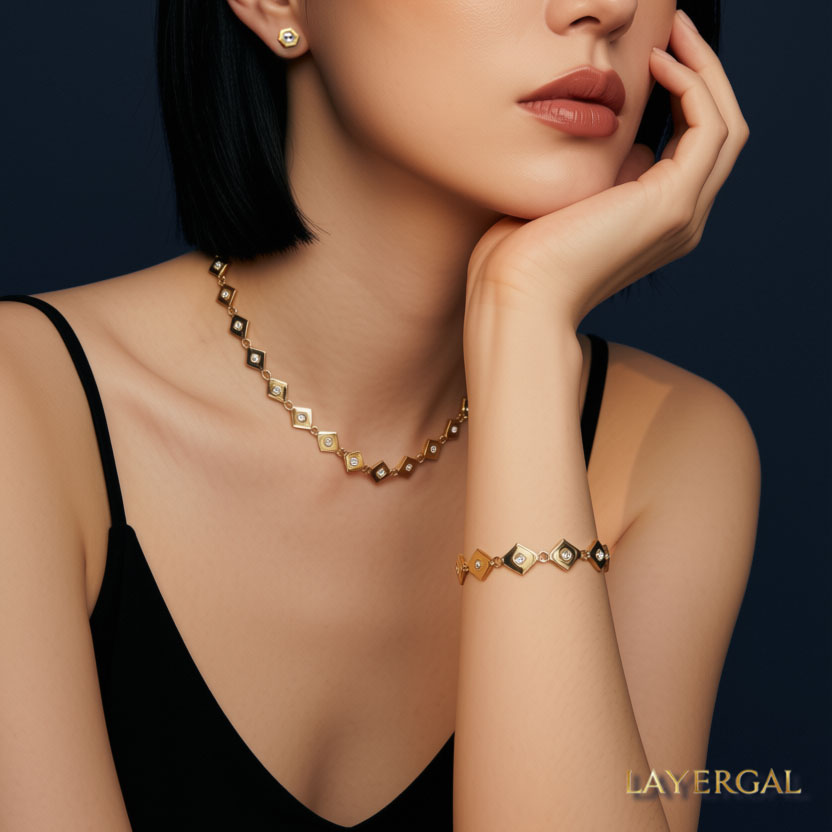 LG002 Hexagonal Harmony Necklace/Bracelet Set