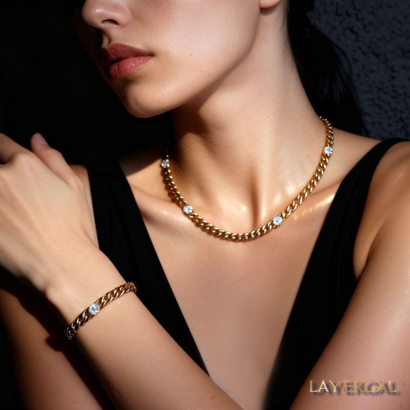 LG047 Golden Radiance Choker Moissanite Necklace/Bracelet Set