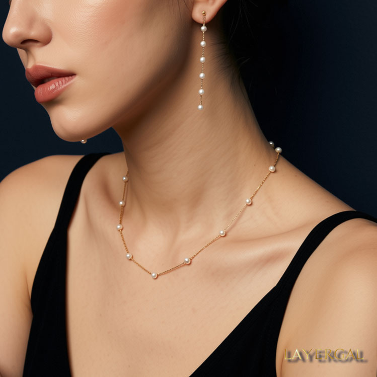 LG045 Small Sky Star Natural Pearl Necklace/Earings Set