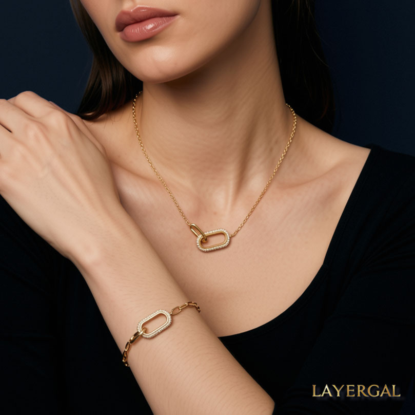 LG119 Celestial Paperclip Necklace/Bracelet Set