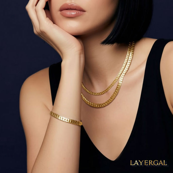 LG061 Golden NK Chain(4.5mm/6.5mm)  Necklace/Bracelet Set