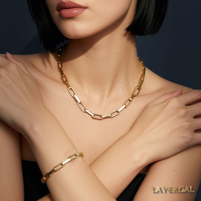 LG059 4mm Small Paper Clips Necklace/Bracelet Set