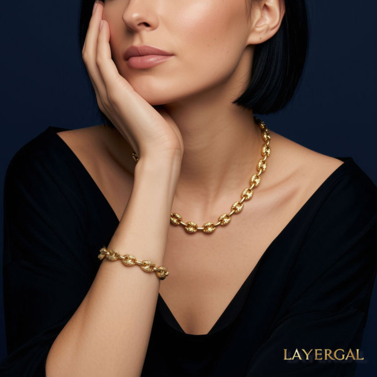 LG052 Embossing Coffee Beans Necklace/Bracelet Set
