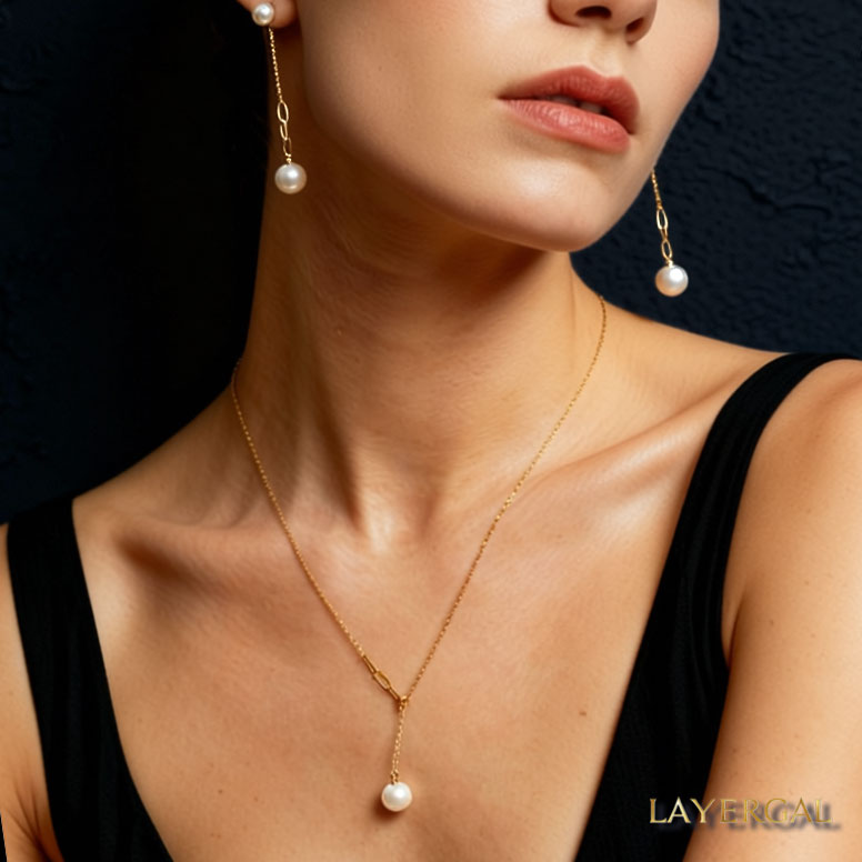 LG044 Elegant Y Shape Natural Pearl Necklace/Earrings