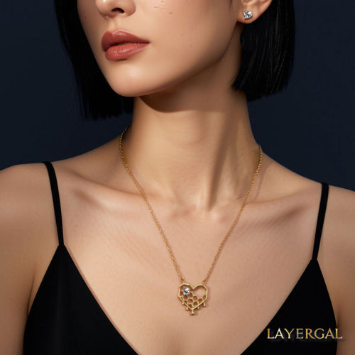 LG015  Honey Drip Heart Pendant Necklace