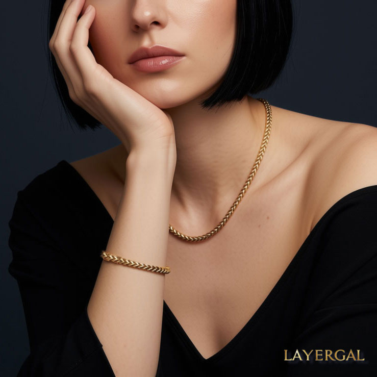 LG048 Golden Link Harmony Choker Necklace/Bracelet Set