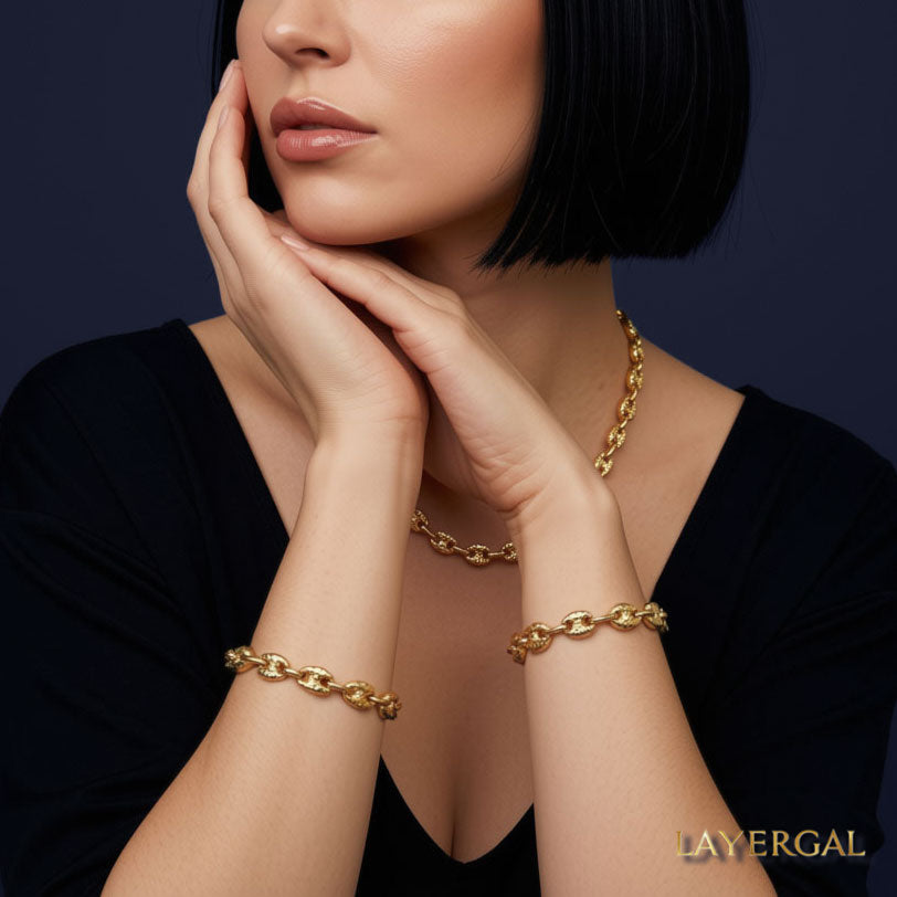 LG052 Embossing Coffee Beans Necklace/Bracelet Set