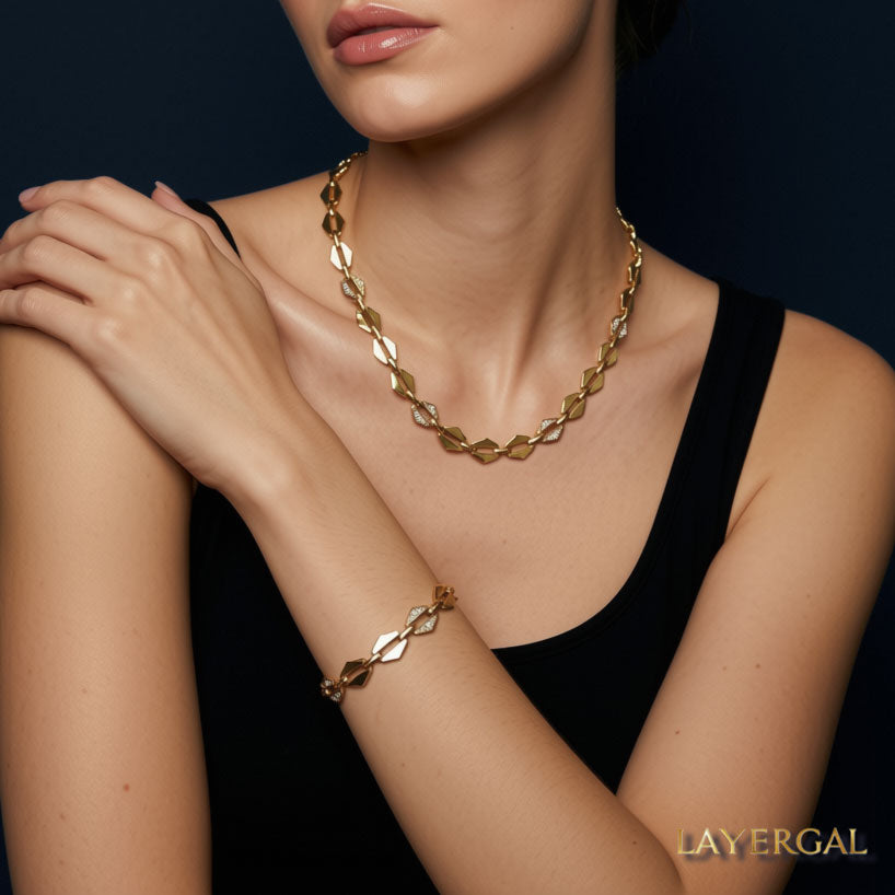 LG001 Radiant Link Choker Necklace/Bracelet Set