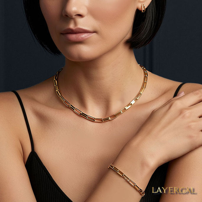 LG059 4mm Small Paper Clips Necklace/Bracelet Set