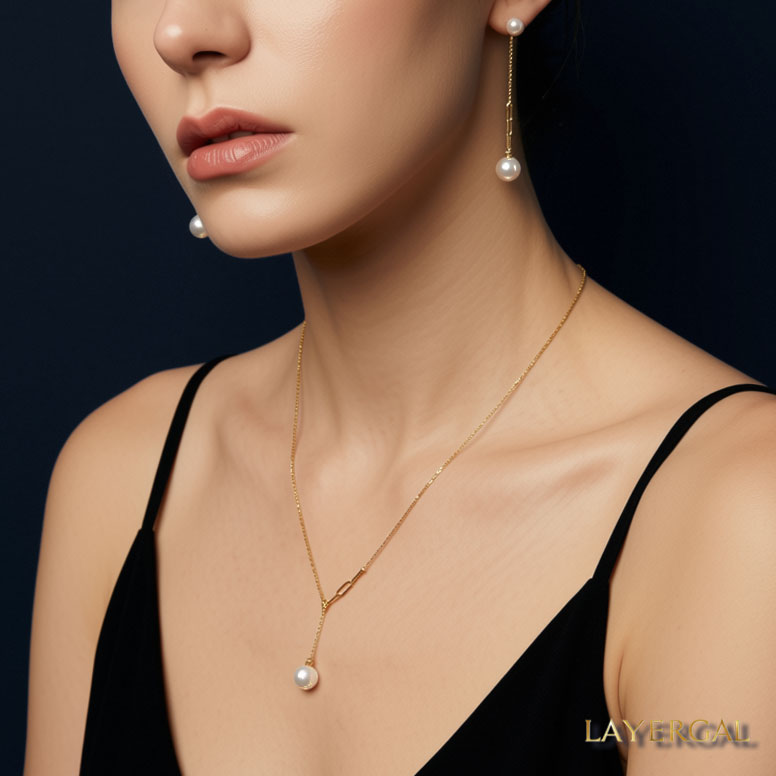 LG044 Elegant Y Shape Natural Pearl Necklace/Earrings