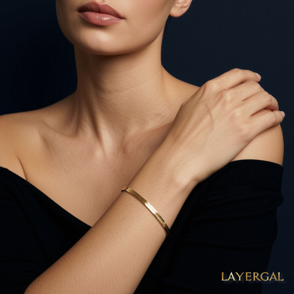 LG006 Flat Snake Chain Necklace/Bracelet Set