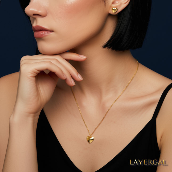 LG018 Facet Heart Pendant Necklace/Earrings Set