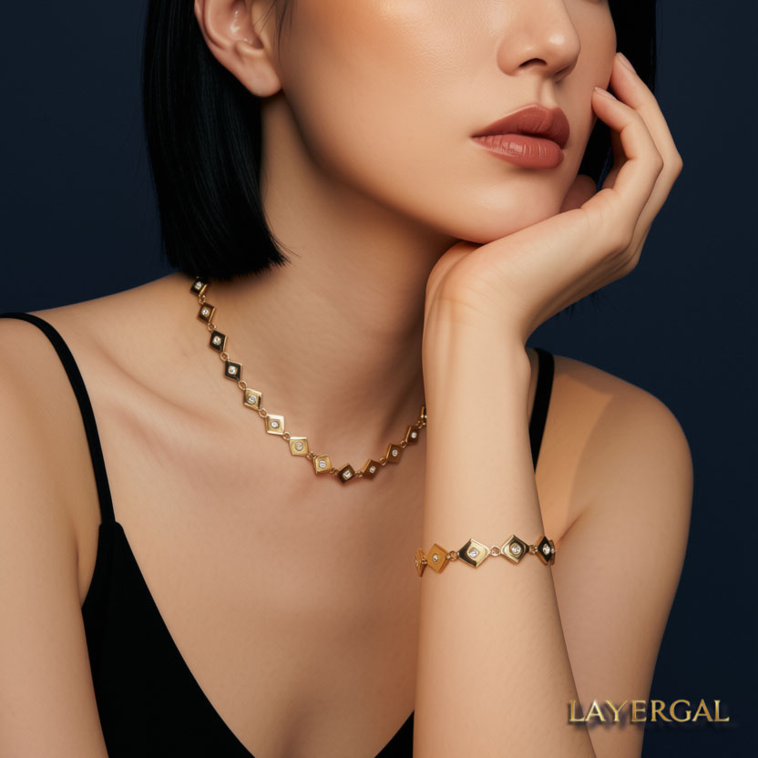 LG002 Hexagonal Harmony Necklace/Bracelet Set