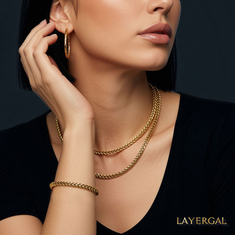 LG048 Golden Link Harmony Choker Necklace/Bracelet Set