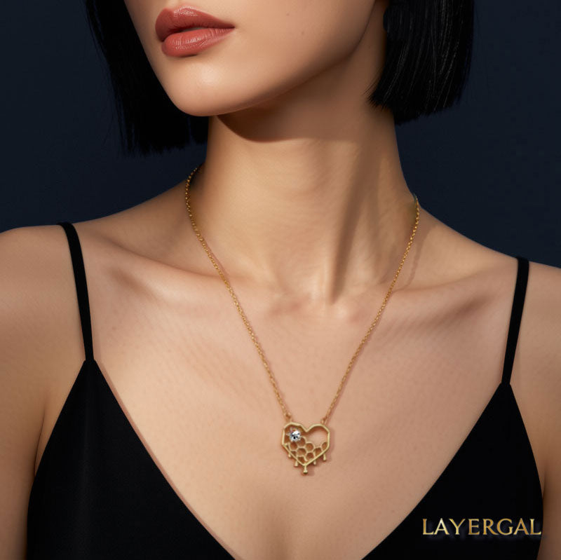 LG015  Honey Drip Heart Pendant Necklace