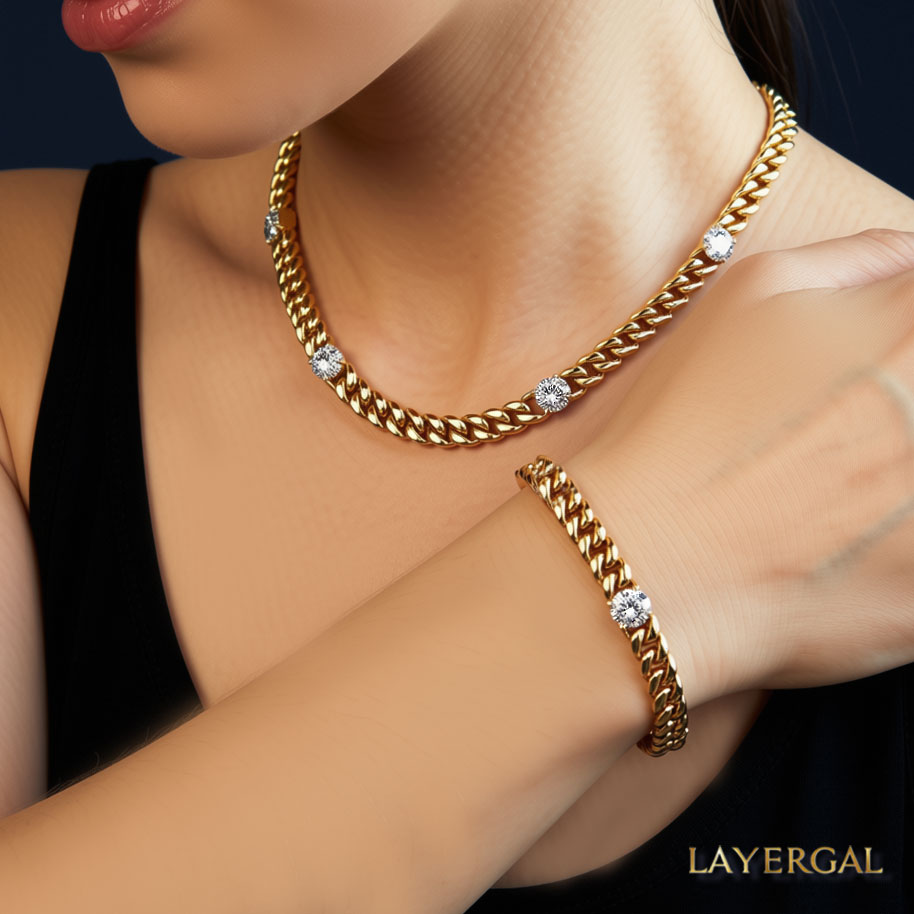 LG047 Golden Radiance Choker Moissanite Necklace/Bracelet Set