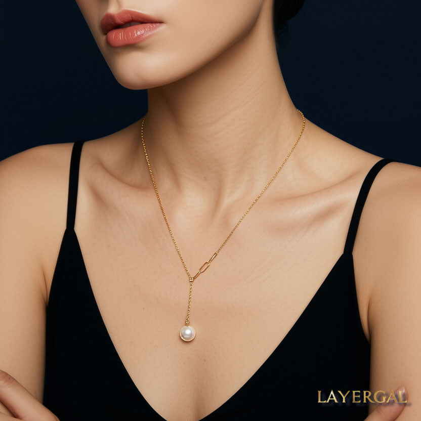 LG044 Elegant Y Shape Natural Pearl Necklace/Earrings