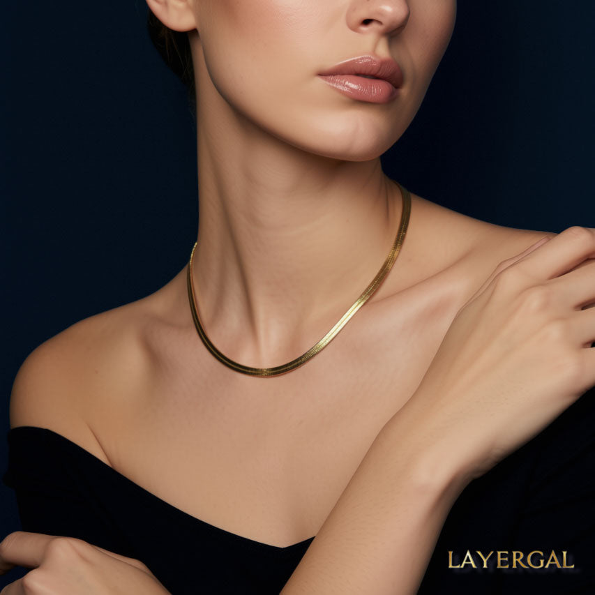LG006 Flat Snake Chain Necklace/Bracelet Set