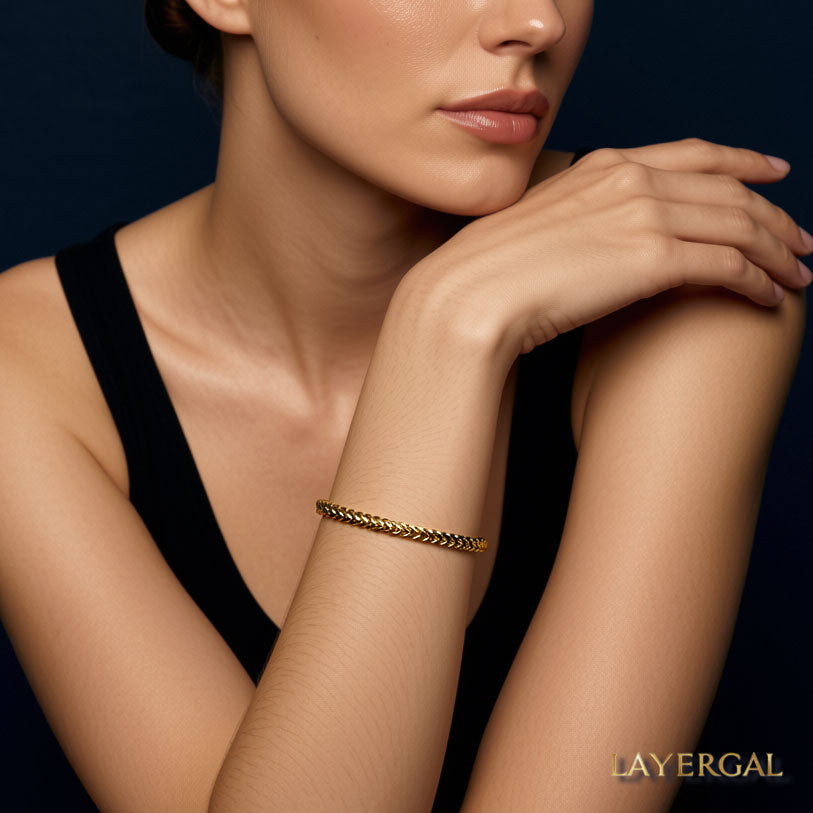 LG048 Golden Link Harmony Choker Necklace/Bracelet Set