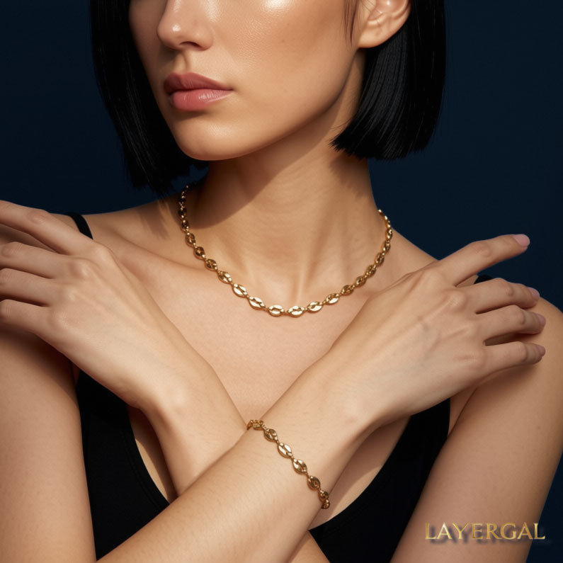 LG051 Elegant Coffee Beans Necklace/Bracelet Set