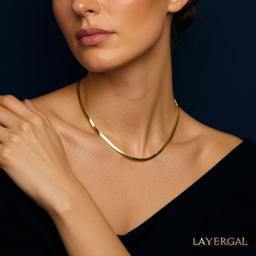 LG006 Flat Snake Chain Necklace/Bracelet Set
