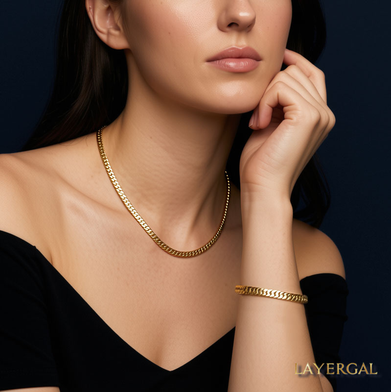 LG061 Golden NK Chain(4.5mm/6.5mm)  Necklace/Bracelet Set