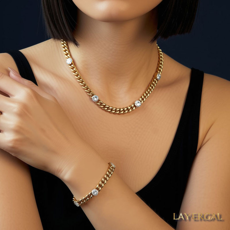 LG047 Golden Radiance Choker Moissanite Necklace/Bracelet Set