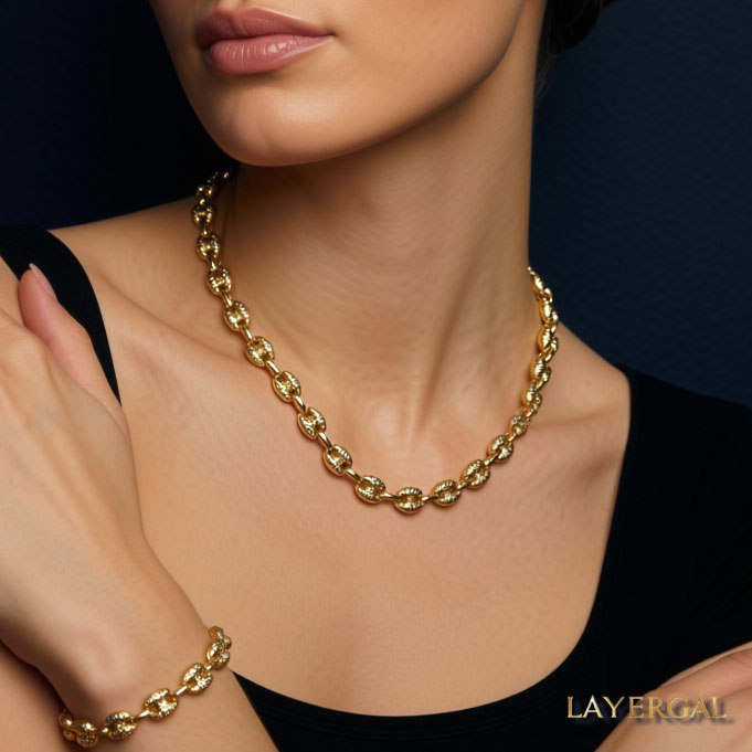 LG052 Embossing Coffee Beans Necklace/Bracelet Set
